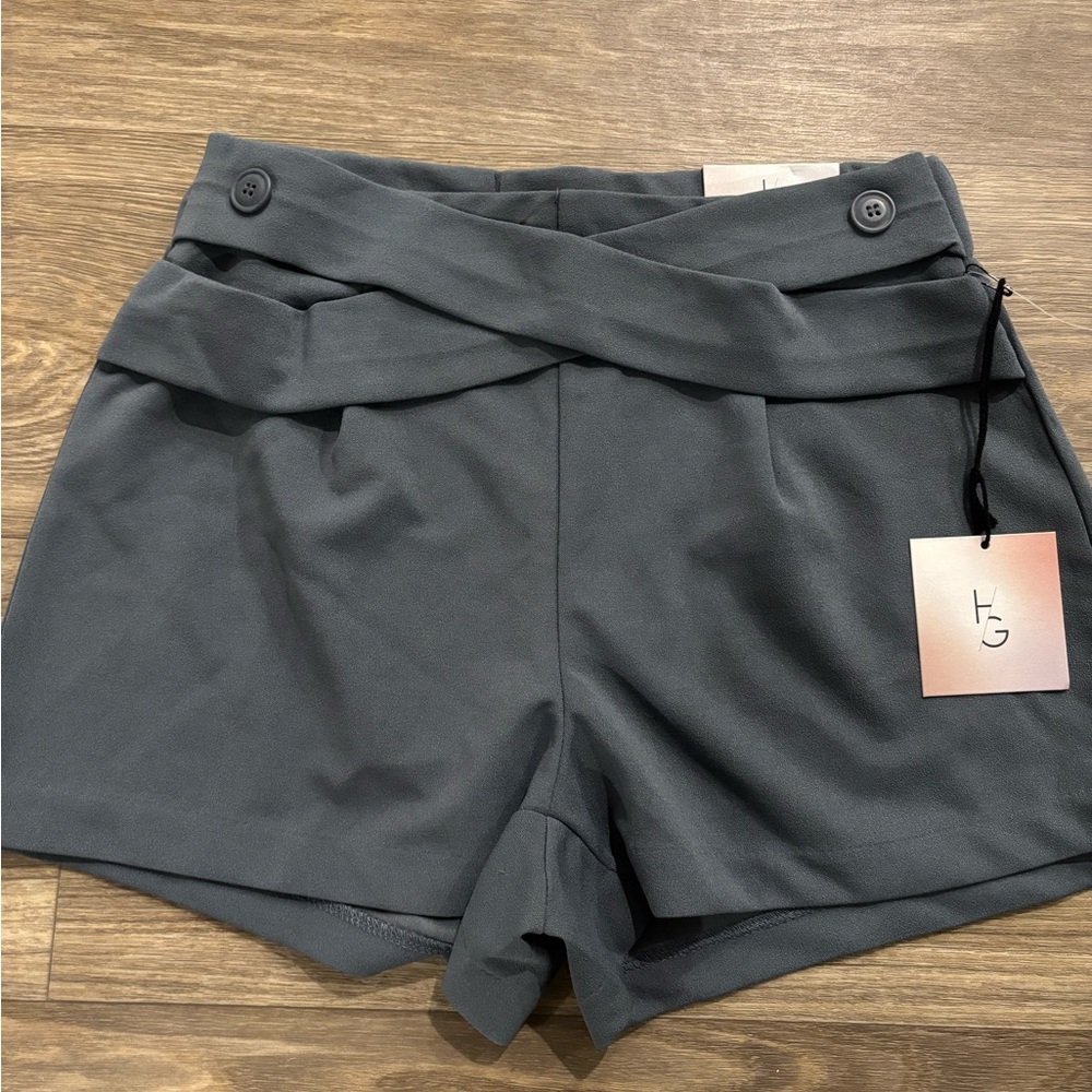 Happily Grey NWT Criss Cross Gray Blue/Slate Blue Trouser Short Size S